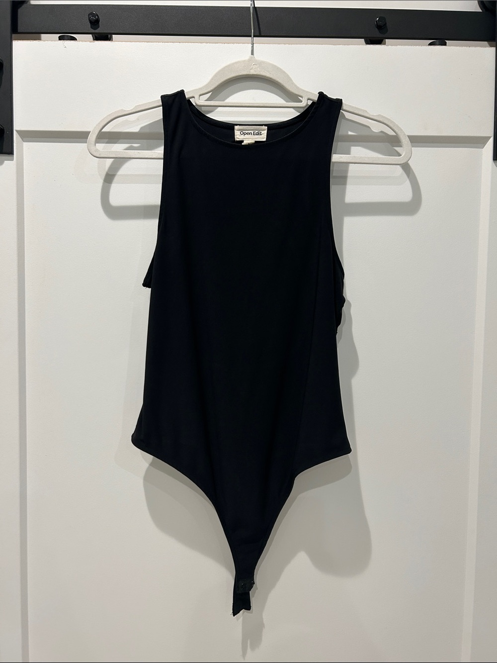 Open Edit Black Sleeveless Scoop Neck Bodysuit with open back